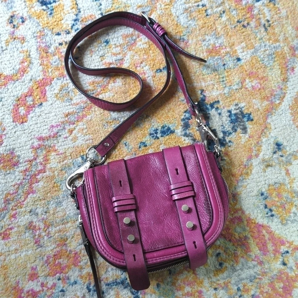 She + Lo Unchartered Leather Mini Crossbody Saddle Bag Plum Purple - Picture 2 of 16